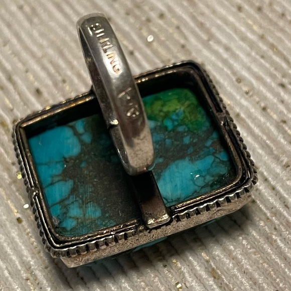 Vintage Big Bisbee Web Turquoise and Sterling Native American Ring Sz 6 - Picture 6 of 7